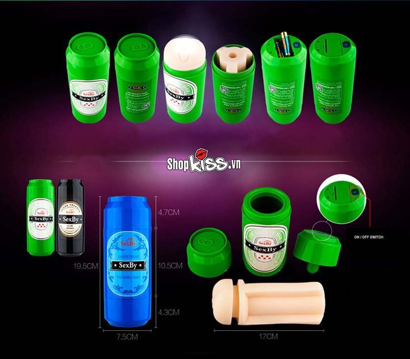 Lon bia Sexby âm đạo giả hình cốc (AD41B) 27 Đồ chơi thủ dâm nam bằng silicon có máy mát xa dương vật rung cải trang thành lon bia