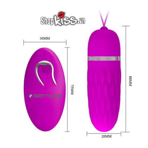 Trứng rung điều khiển từ xa 12 chế độ Prettylove Dawn (EG30A) 14 miếng Điều khiển từ xa rung tình yêu trứng đồ chơi tình dục EG30A kích thước sản phẩm